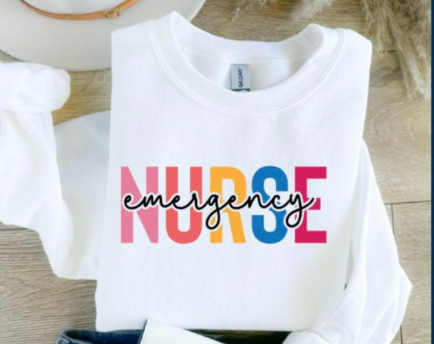 Emergency Nurse- Pastel Cursive-(T-SHIRT/SWEATSHIRT)