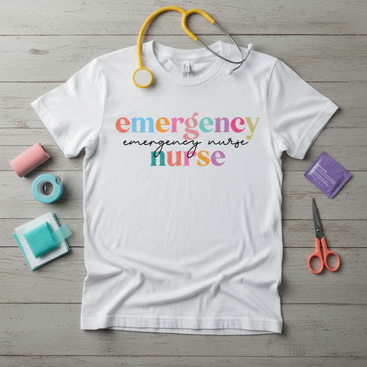 Pastel Colorful Emergency Nurse- cursive